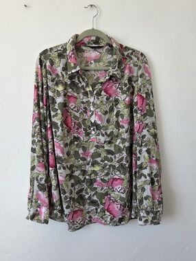 Investments Floral Blouse Popover Top Sheer Pink Green Plus Size 2X Spring